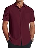 COOFANDY Mens Stretch Dress Shirts Wrinkle Free Short Sleeve Button Up Shirts Wine Red