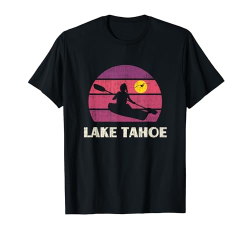Lake Tahoe Kayaking Retro 70s Vintage Sunset Kayak T-Shirt