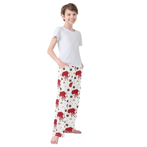 CaTaKu Boys Cute Santa Claus Candies Pants for Boys Girls Wide Leg Sweatpants Kids Long Bottoms with Pockets Size 6-14Y3