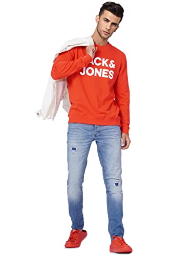 Image of Jack & Jones Men Cotton Blend Crew Neck Regular Fit Sweatshirts (2654201 Outer Space)