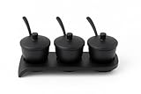 KKAKU Melamine Pickle Pot - 1Pcs Set | Durable Pickle Storage Jar With Lid, Spoon and Tray | Achaar, Sauces and Chutney Containers Set - 3 Pots | Barni Pot For Home, Kitchen And Dining Table - Black