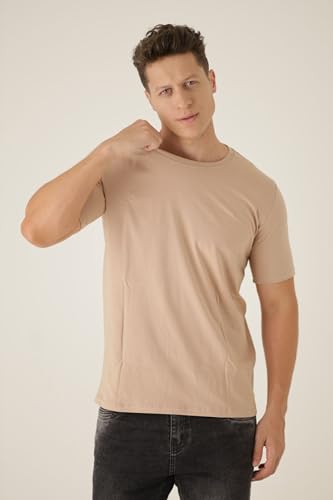 Kit 2 Camisetas Algodão Egípcio Slim Fit Masculina (BR, Alfa, M, Regular, Bege E Oliva)