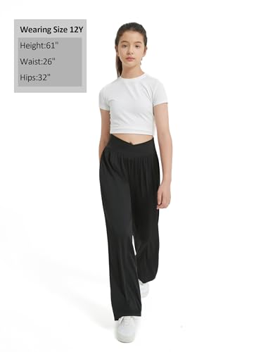 Image of EXARUS 3 Pack Girls Wide Leg Pants Baggy /Tapered Loose Casual Summer | Teen Flowy Tween Beach School Vacation Trousers Youth Junior Preteen Bottoms Lightweight Soft Kids 6-14Y