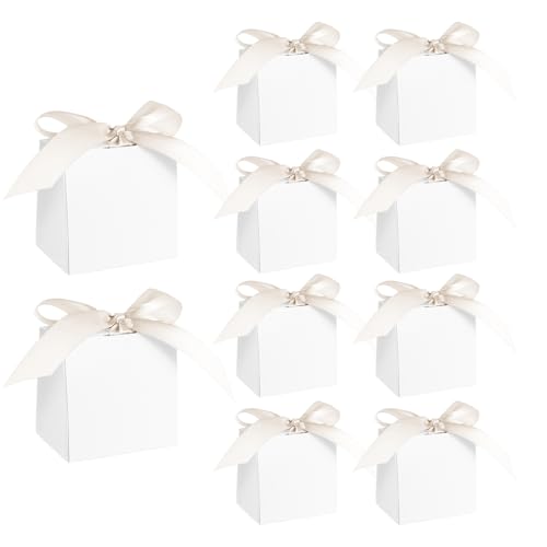 24 Pack White Favour Boxes Mini Gift Bag Party Gift Boxes for Wedding Baby Shower(White Ribbons)
