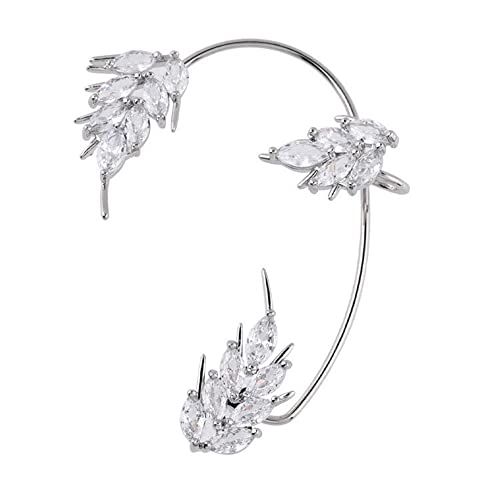 Sparkling Rhinestone Wheat Ear Cuffs 2Pcs Leaf Cartilage Ear Wrap Non-Pierced Fake Earrings Prom Party Festival Accessory for Women2