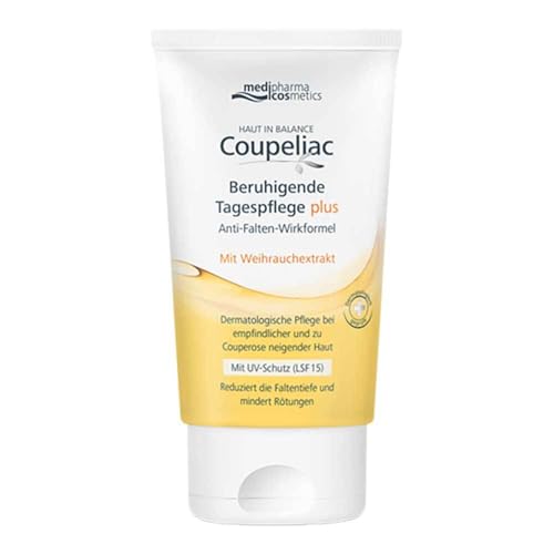 Coupeliac Beruhigende Tagespflege plus | Dermatologische Pflege bei zu Couperose neigender Haut | Reduziert die Faltentiefe | Mindert Rötungen | Mit LSF 15 | 50 ml