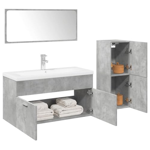 Juroupi Juego Muebles de baño 4 pzas Muebles baño Conjunto Muebles de baño Muebles auxiliares de baño Madera contrachapada Gris hormigón - 3324884