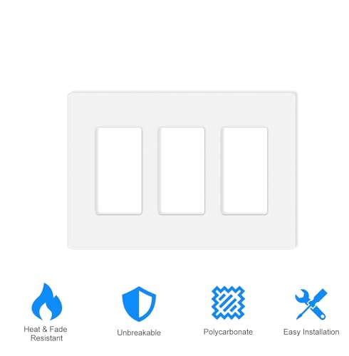 Image of Screwless Decorator Wall Plates 3-Gang Switch Outlet Electrical Cover Plate Unbreakable Thermoplastic Faceplate for Decorative Receptacle Outlet Switch, White (4 Pack)
