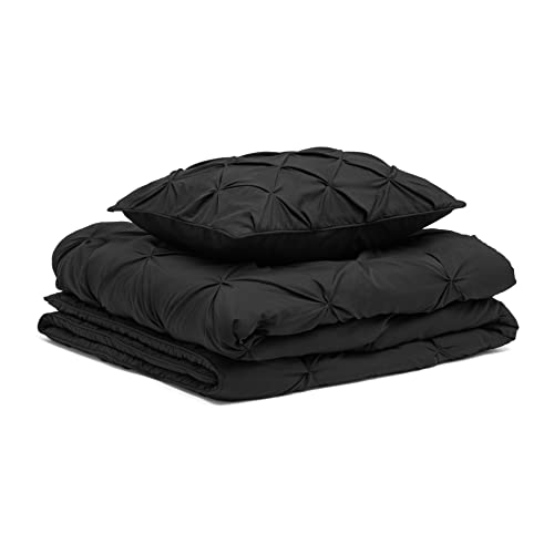 Image of Amazon Basics 2 Piece All-Season Soft Down Alternative Lightweight Breathable Comforter Bedding Set, Pinch Pleat, Twin /TwinXL, Black, Geometric