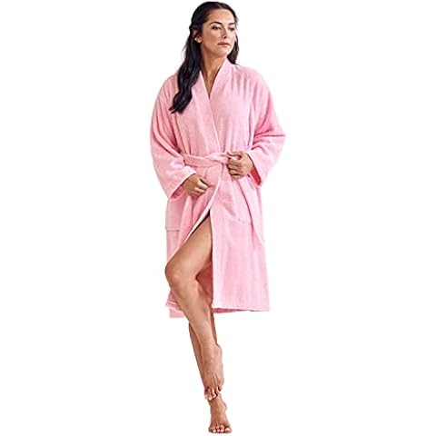 Chakir Turkish Linens 100% Cotton Terry Cloth Turkish Kimono Bathrobe for Women, Pink, Small Cover