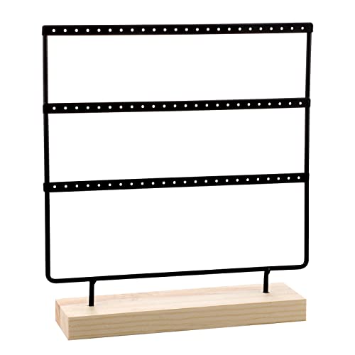 Organizador de Pendientes, Porta Pendientes de Metal con Base de Madera, Expositor de Pendientes Porta Joyas Aretes para Joyerías Hogar (Negro, 3 Filas) Cover