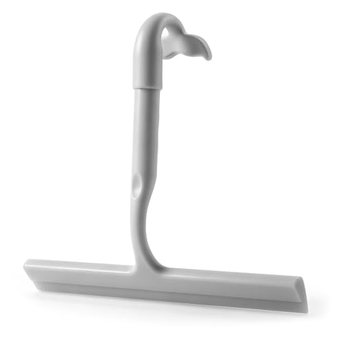 Image of Shower Squeegee for Glass Doors, 10-Inch Silicone, Fishtail Type Hook, Grey | One-piece Silicone, Fishtail Hook, Non-slip Grip and Quiet Glide for Shower Glass, Tile, Mirrors, Windows and Car Glass