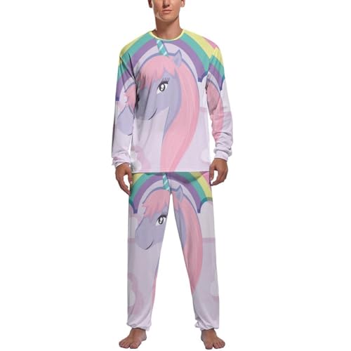 Pyjama homme licorne arc-en-ciel ensemble haut et pantalon long