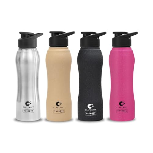 Image of CLAY CRAFT VACBOTT Neo Single Walled Non Insulated Water Bottle-1000ML, 4-Piece(Multicolour) Leak Proof |Easy Grip |Easy To Carry| Gym Bottle | Home | Kitchen | Hiking | Treking Bottle | Travel Bottle