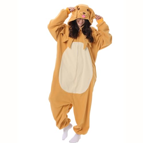 Supodon Adult Golden Retriever Dog Costume Pajamas Cosplay Animal Halloween Unisex Sleepwear Jumpsuit Gifts for Men Women