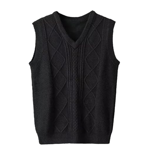 Jegsnoe Men's Sweater Vest V Neck Knitted Sleeveless Fashion Argyle Solid Pullover Sweater