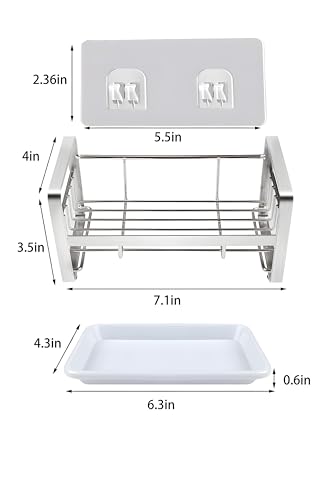 Image of Stainless Steel Kitchen Sink Organizer Sink Caddy Organizer with Removable Drainer Tray Rustproof Countertop or Wall Mounted Sink Rack for Sponge Scrubber & Brush - Silver