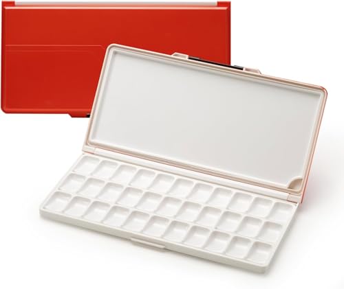 MEEDEN Luftdichte Wet Palette: Mischpalette mit 33 Wells & Deckel - Aquarell Palette mit großen Mischflächen für Aquarell Gouache Acrylfarbe - Rot