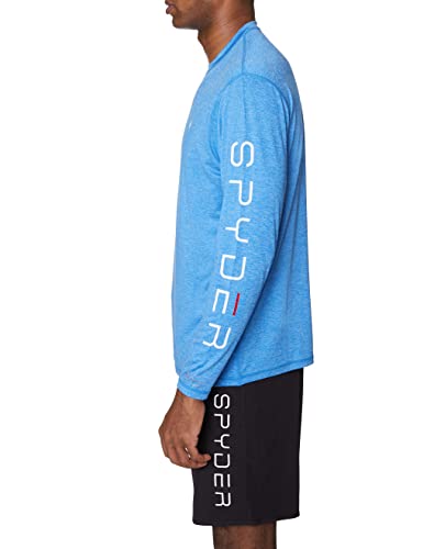Spyder Men's Standard Quick Dry Upf Rashguard Lightweight Long Sleeve Solid Heather Hybrid Swim Shirt, Light Blue, Medium #TOP1