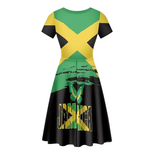 Image of HUGS IDEA Womens Puffy Swing Midi Dress Round Neck Short Sleeve Party A-Line Dresses