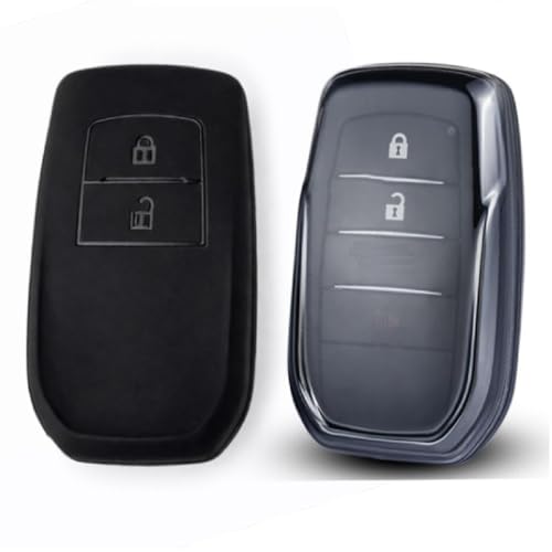 Image of JVCV Soft TPU Cover Compatible with Toyota Fortuner, Hilux, Innova Crysta, Fortuner Legender, Innova HyCross, Land Cruiser 2B Smart Key | Scratch-Resistant Case (Combo - 2B Matte Black & Transparent)