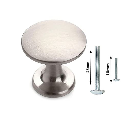 MYA 10Pieces Nickel Door Knobs for Cupboards with 20Pcs of 25mm and 10mm Screws, Cabinet Knobs, Kitchen Door Handles - Image 2
