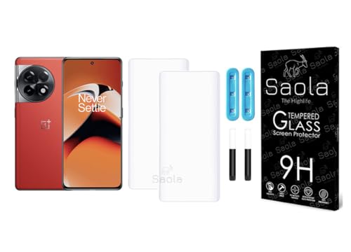Image of Saola Curved UV Tempered Glass For OnePlus 11R 5G. Comes With UV Light & Glue For Finest Pasting. Edge To Edge Protection With Case Friendly Fit. (Pack Of 2)
