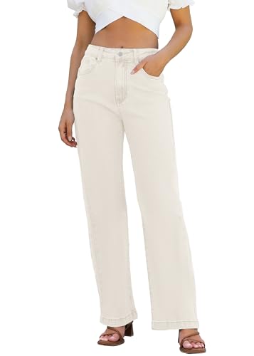 ETTELO Womens Jeans High Waisted Straight Leg Loose Stretchy Lightweight Tummy Control Trendy Jeans for Women 2025 Beige