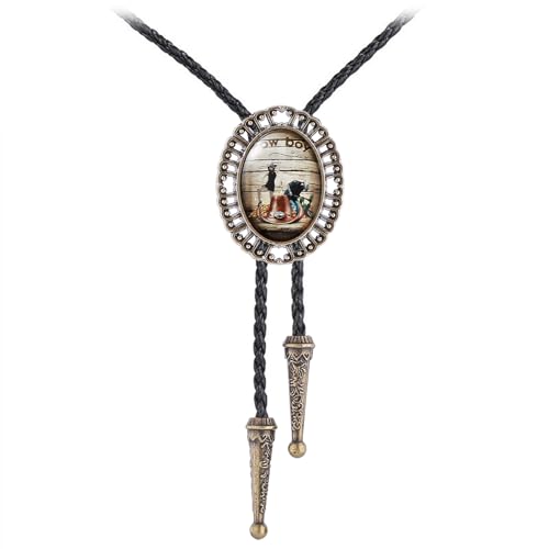 Image of Jeilwiy Bolo Tie for Men Western Cowboy Gothic Bolo Tie Necklace Halloween | Glow in Dark Bolo Tie for Men Women, 3D Halloween Bolo Tie, Gothic Western Ties, String Ties for Men Rodeo Leather Necktie