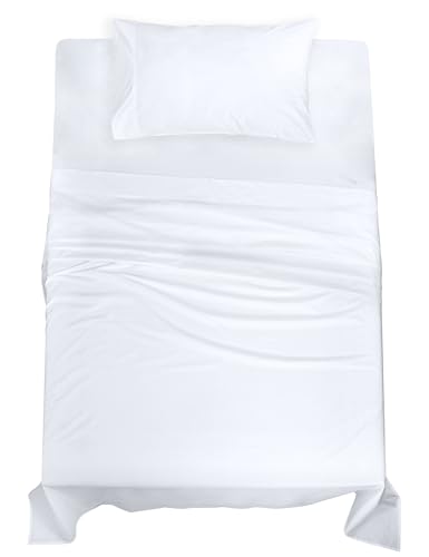 Image of ROYALE LINENS 100% Organic Cotton Twin Sheet Set - Percale Weave - 3 Pieces Set - 1 Flat, 1 Deep Pocket Fitted Sheet and 1 Pillowcases - White Bed Sheets - Sabanas Twin - Crisp Cool (White)