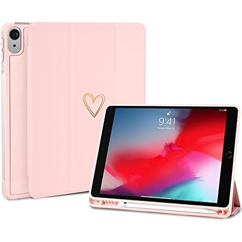 Fycyko Compatible with iPad 10.9 Inch Case, iPad Air 4th,5th Generation 2022/2020 Case with Pencil Holder & Tip Cover, Women Girls Heart Pattern Protective Case for iPad 10.9 Inch,Pink Cover