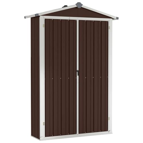 vidaXL Abri de Jardin Cabane Maison de Stockage Remise d'Extérieur Hangar de Stockage d'Outils Marron 116x45x175 cm Acier Galvanisé