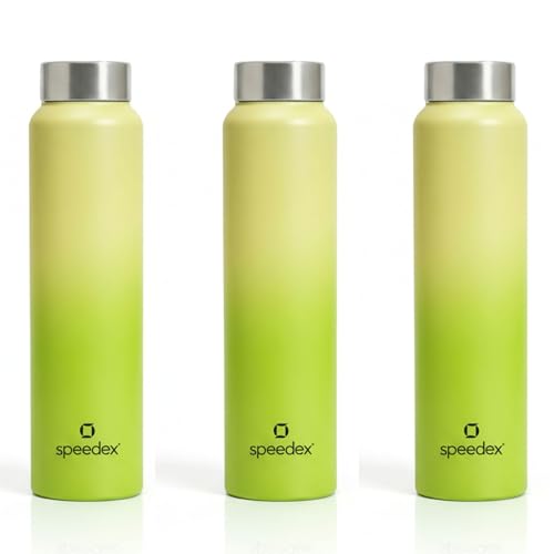 Image of Speedex Stainless Steel Water Bottle 1 Ltr, Leak Proof Screw Cap, BIS Approved 1000 ml Metal Bottle For Daily, Office, School, Gym, Travel Use for Men, Women, Kids, Adults, Lime Green, Set of 3