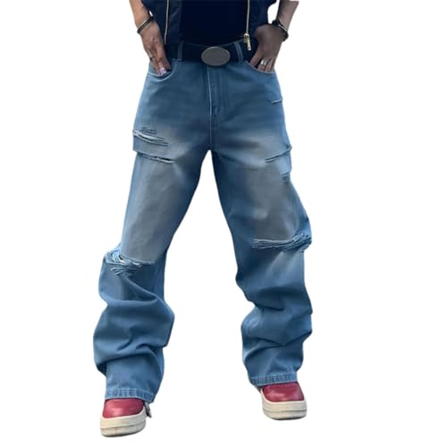 Men's Distressed Ripped Baggy Wide Leg Straight Leg Casual Street Ripped Baggy Jeans
