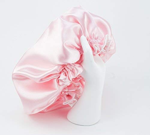 Pink & White Reversible Satin Hair Bonnet with Ajustable options in size Newborn to Adult 5X Large (Newborn - Toddlers)