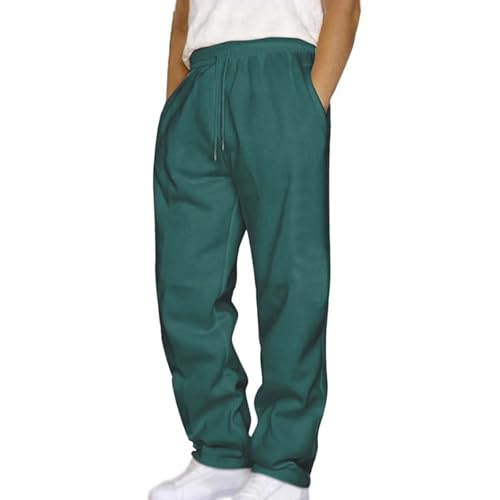 Athletic Pants for Men Lightweight Comfy Fleece Sweatpants Casual Straight-Leg Drawstring Waist Trousers with Pockets
