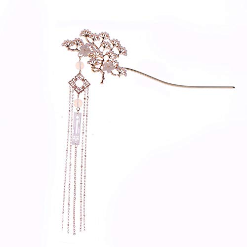 GETNOIVAS Chinese Vintage Pearl Tassel Flowers Hair Stick Chinese Hairpin Traditional Headwear Bridal Hair Accessories for wedding, cosplay, party