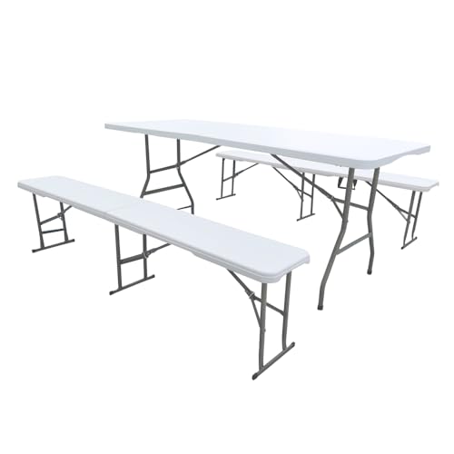 Set Tavolo Da Campeggio Con 2 Panche In Alluminio - 90x60x70cm, Pieghevole A Valigetta, Portata 30kg Tavolo E 80kg Per Panca