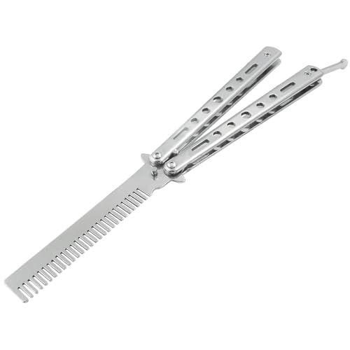Coufce Stainless Steel Folding Practice Comb Hair Styling Tool for Sports Outdoor Activities & On-the-Go Grooming (Silver)
