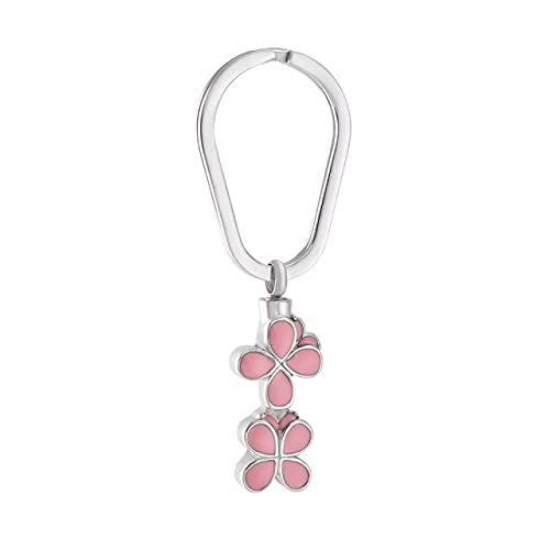 Porte-clés crémation pour cendres en acier inoxydable noir avec motif fleur souvenir