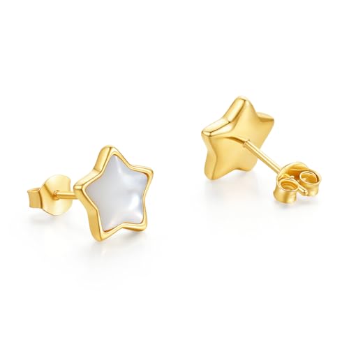 Boucles d'oreilles en argent sterling anti-allergie étoile en nacre