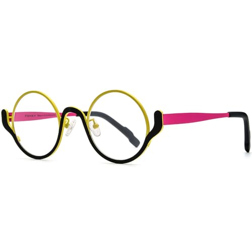 Image of FONEX Colorful Pure Titanium Glasses Frame Women Retro Round Eyeglasses