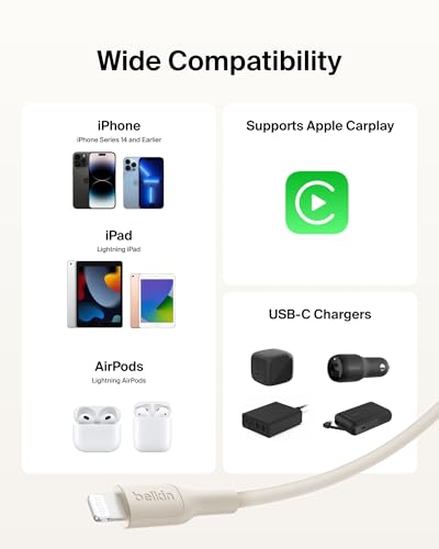 Image of Belkin Apple Certified PCR Lightning To USB-C (Type C) Charge Cable, USB Cable, 3.3 Feet / 1M For iPhone, iPad, Airpods - Sand