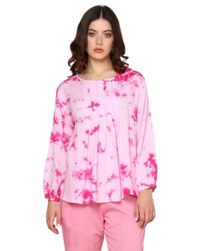 Image of Maaesa Pink Split Tie Dyed Rayon Staple Top