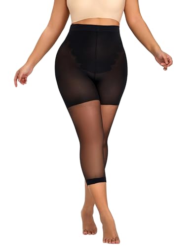 Women's Sheer Footless Tights 20D Microfibre Control Top Pantyhose, Capri Silk Stockings,Medium