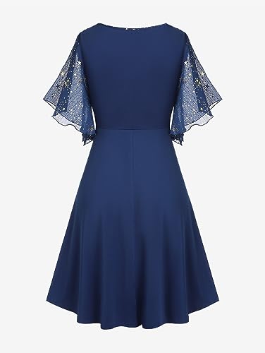 Image of Rosegal Plus Size Women Sparkly Cocktail Dress with Pocket(Blue /S)