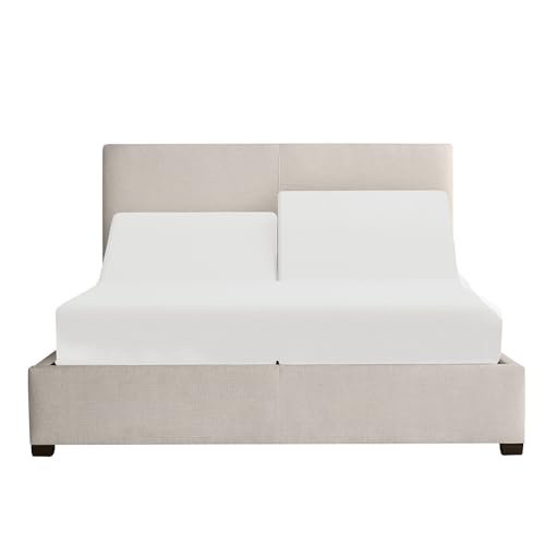 Image of Cottingon 4 PC Split /Flex Top King Sheets Sets for Adjustable Beds, Luxury Microfiber Half Split King Sheets for Sleep Number Beds fits 15 to 18 Inch Deep Mattress, White