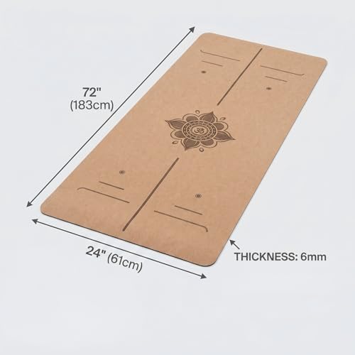 Cork Yoga Mat 6mm Extra Thick TPE Non-Slip Workout Mat with Alignment Lines for Hot Yoga and Home Gym (line) by VYRUCLYZ - Used condition - Image 2