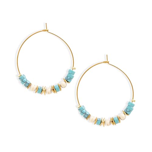 Frigotine Gold Boho Teal Beaded Hoop Earrings for Women Retro Circle Cyan Turquoise Handmade Lightweight Jewelry Christmas Holiday Beach Accessories Gift