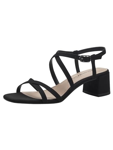 Tamaris Damen Sandalen mit Absatz Textil Vegan Blockabsatz Sommer; BLACK/schwarz; 41